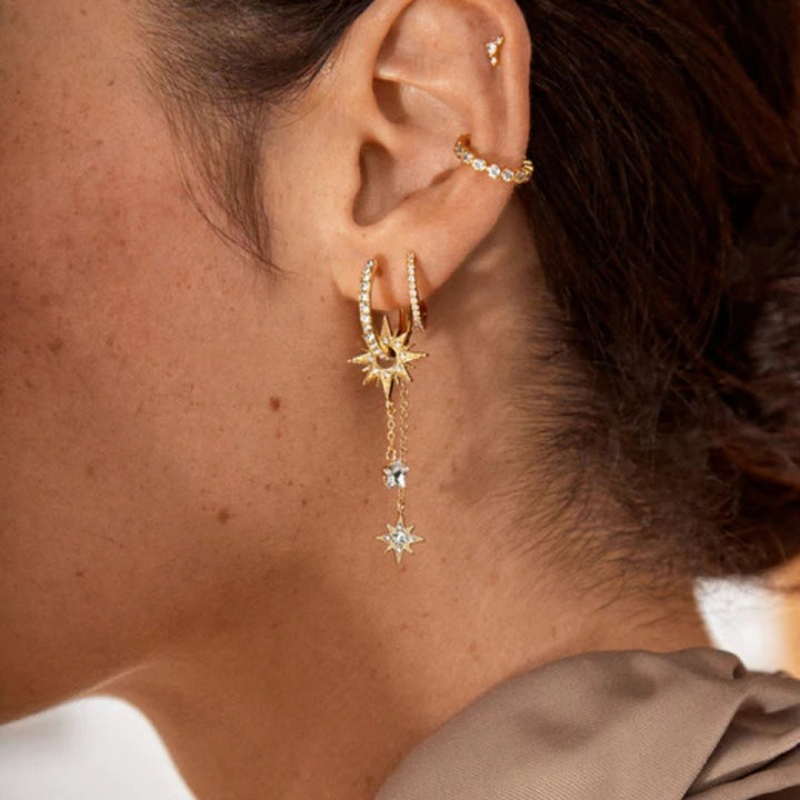 18K Gold Earring Set Celestial, Butterfly Western Charms