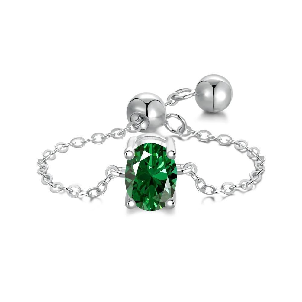 S925 Silver Adjustable Chain Ring | Teardrop, Emerald & Oval CZ