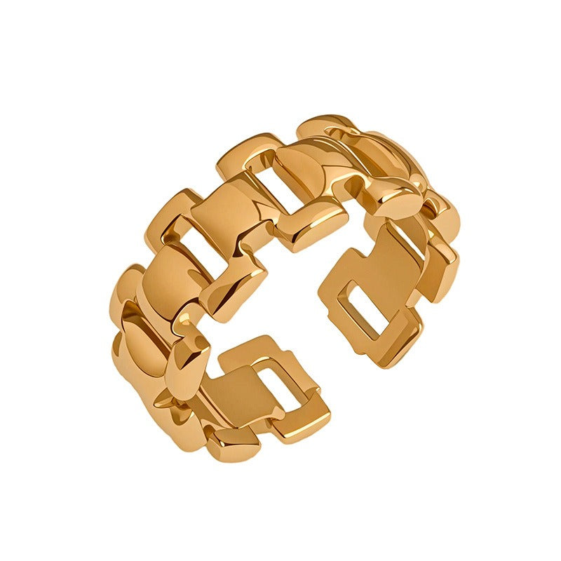 18K Gold Vintage Chain Geometric Open Ring