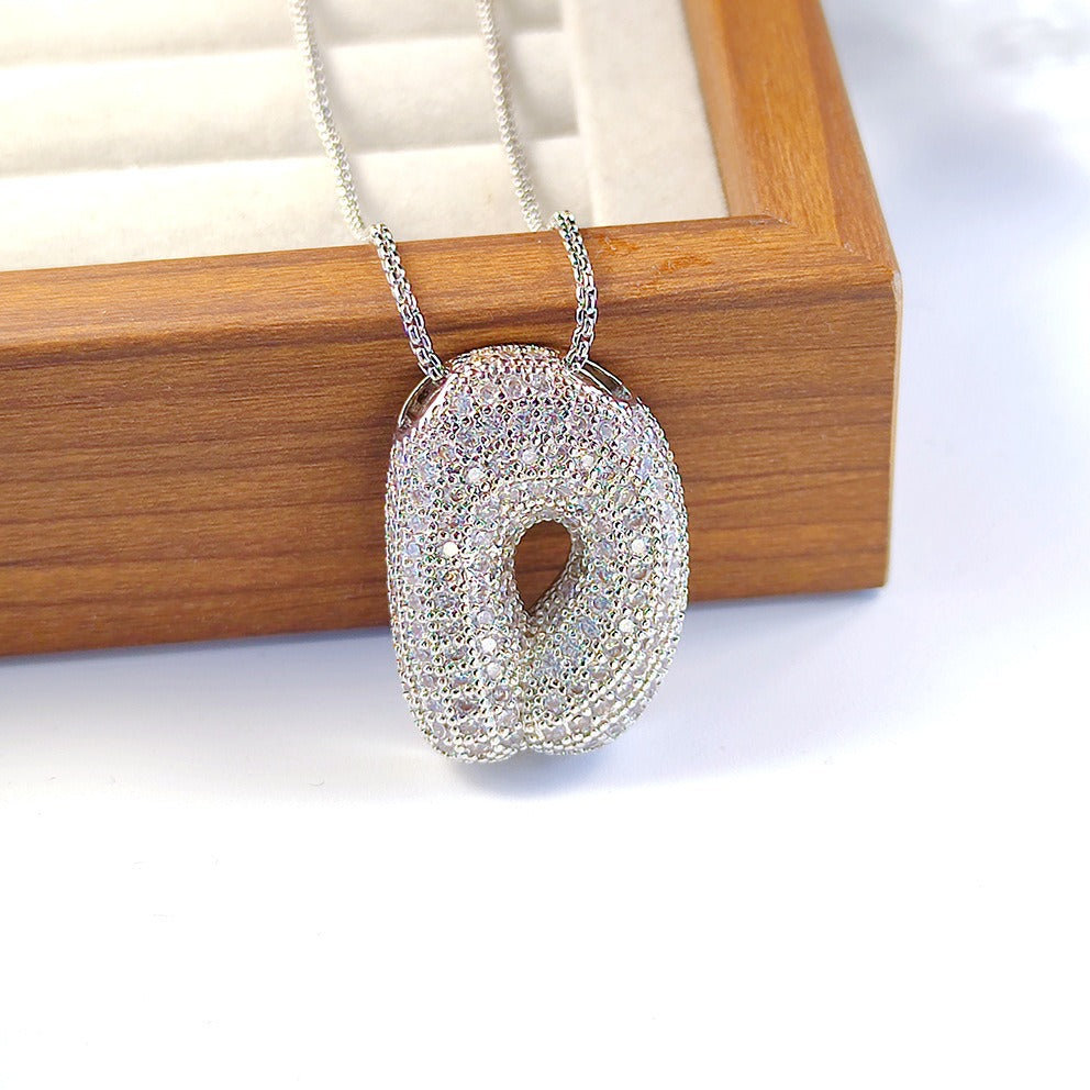 Bubble Pop Puffy 3D Micro-Pavé Crystal Letter Necklace