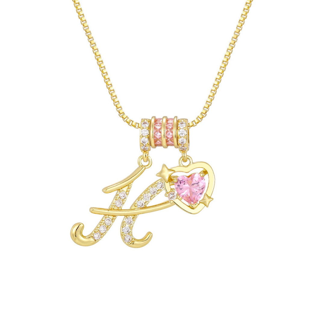 Bespoke Elegance Custom 26-Letter Pink Heart Pendant Necklace