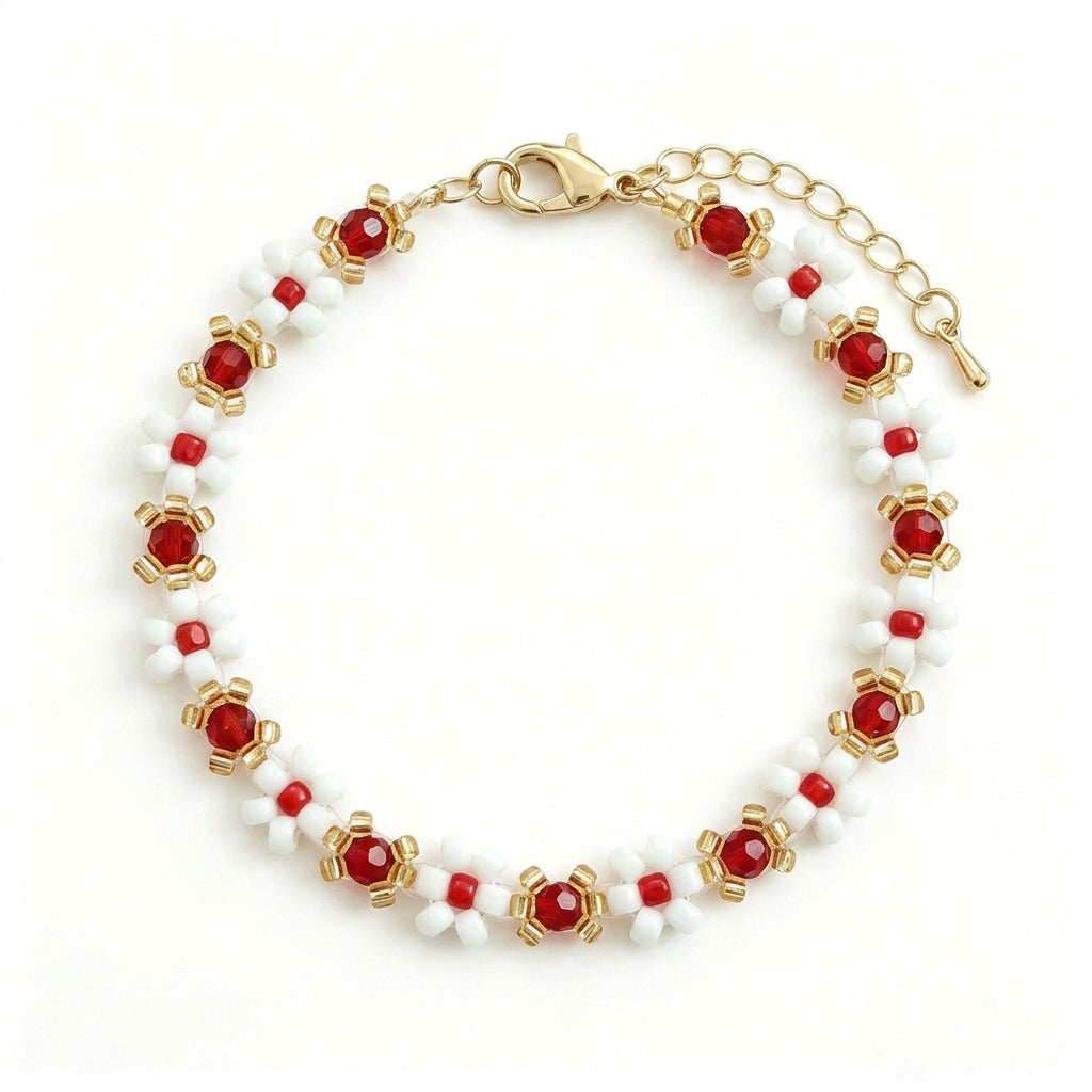 Handmade Daisy Bloom Crystal Beaded Flower Bracelet