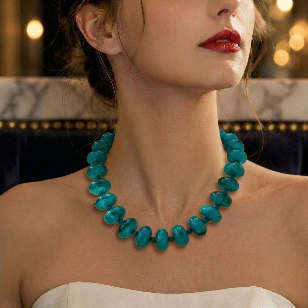 Retro Glossy Marble-Texture Chunky Bead Necklace