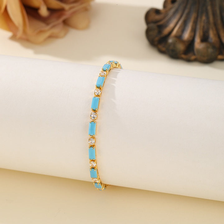 14K Gold Plated Geometric Baguette & Round Gemstone Bracelet