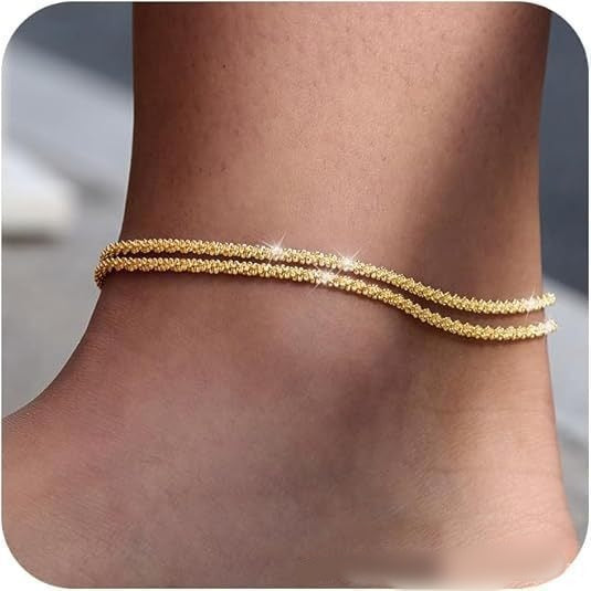 Stellar Glow S925 Silver Diamond Cut Stackable Gold Silver Two-Tone Anklet