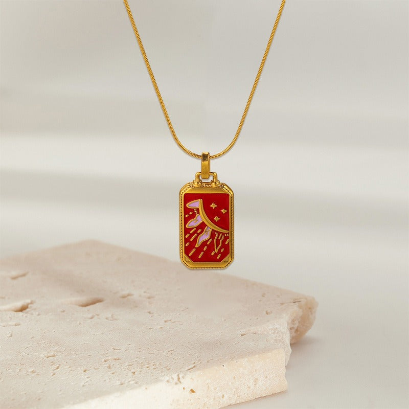 Tarot Promise 14K Gold Plated Micro-Pavé Enamel Tarot Card Necklace