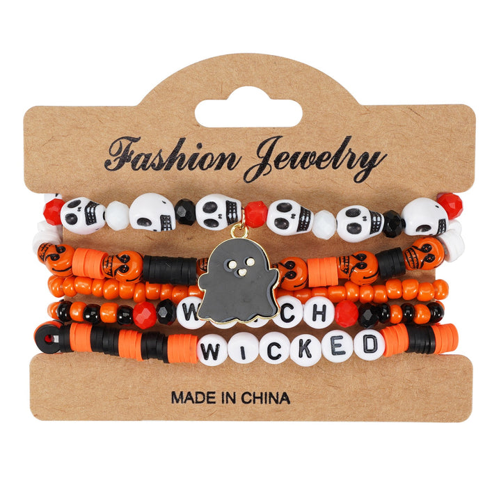 Halloween Spooky-Cute Party Multi-Layer Beaded Letter Stack Bracelet Set