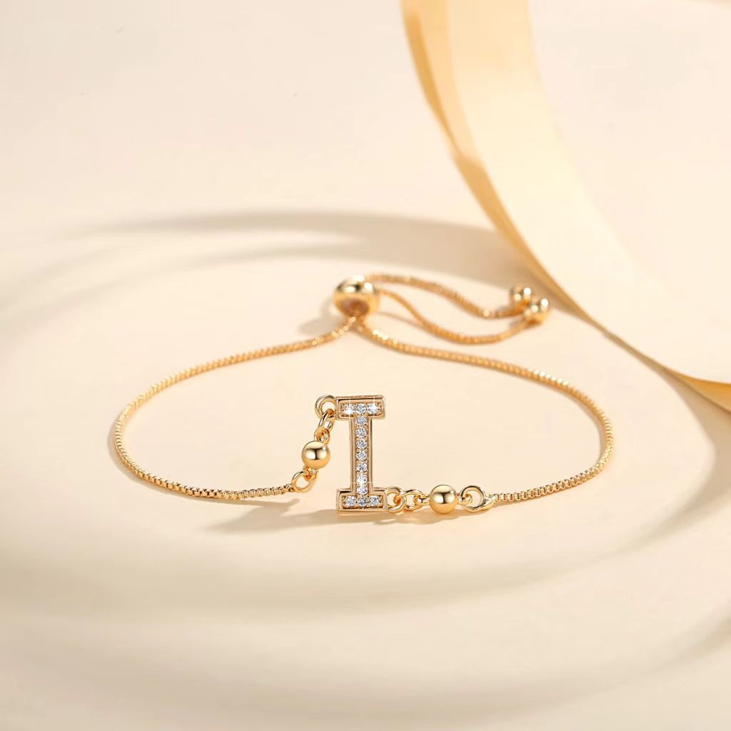 Personalized Touch 18K Gold Diamond 26 Letters Adjustable Bracelet