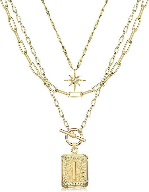 Personalized Initial 14K Gold Vintage Square Tag Letter Necklace