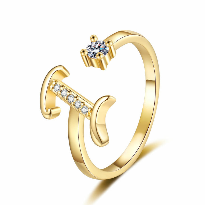 Dainty Cursive Initial Open Ring with CZ Accent