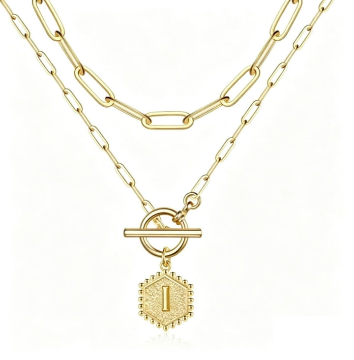 Personalized Initial Double-Layered Paperclip Chain Necklace