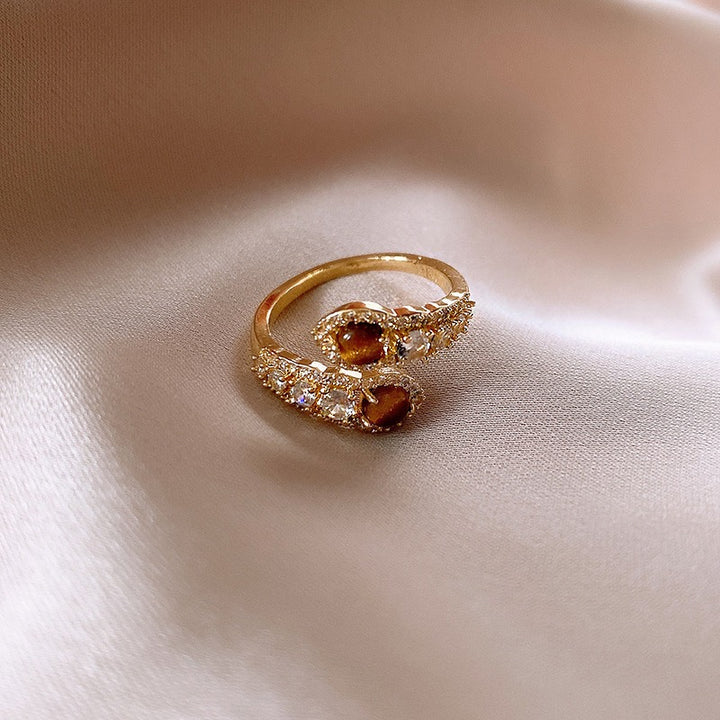 Tiger's Eye Guardian 18K Gold Energy Open Cuff Ring