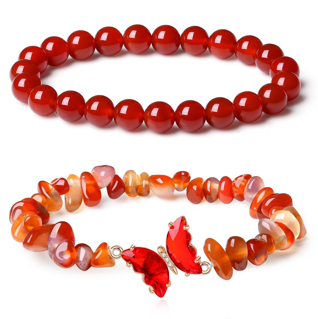 Butterfly Charm Natural Crystal Beaded & Chip Bracelet Set