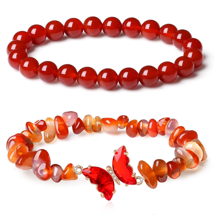 Butterfly Charm Natural Crystal Beaded & Chip Bracelet Set