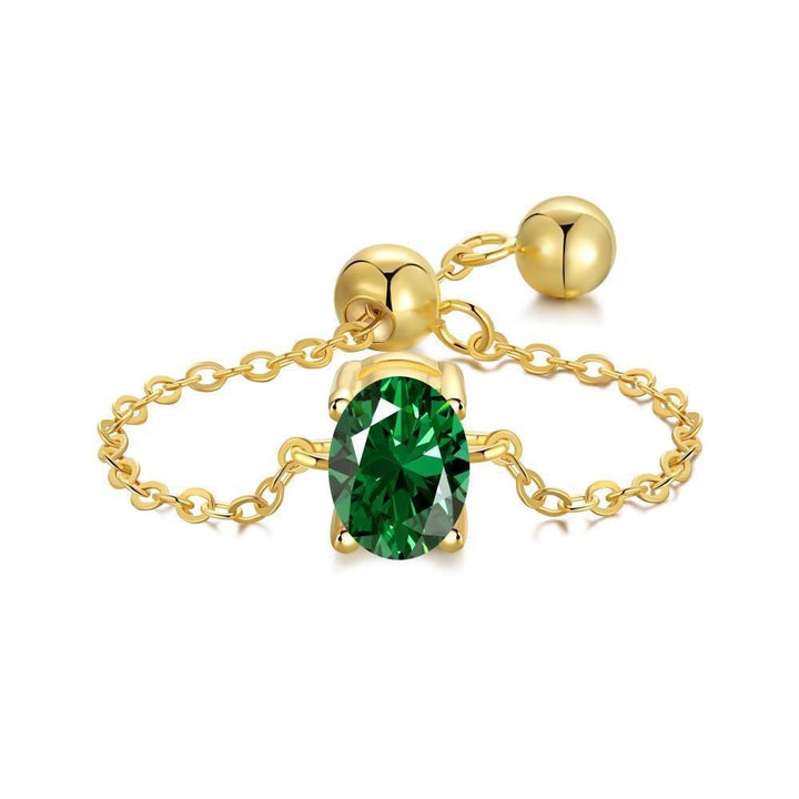 S925 Silver Adjustable Chain Ring | Teardrop, Emerald & Oval CZ