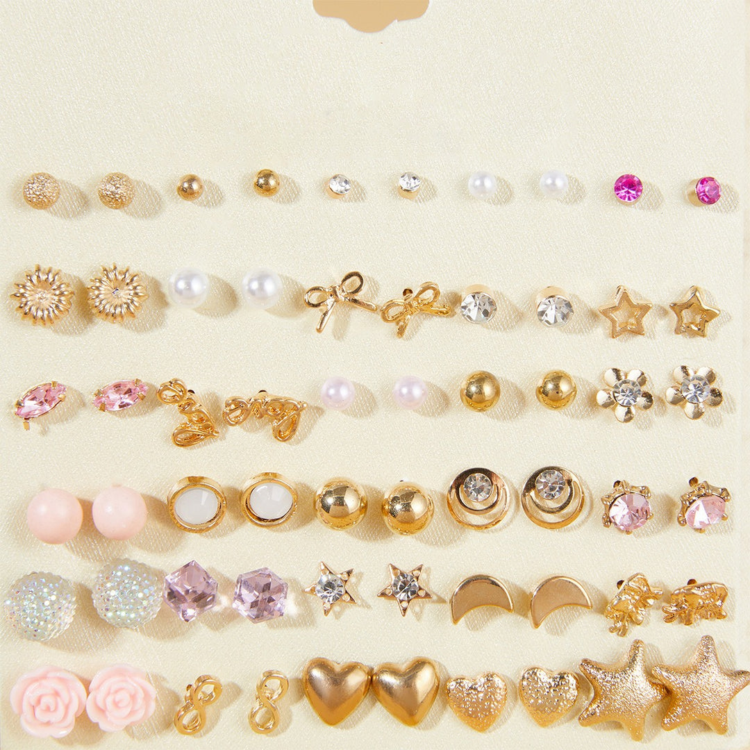 30-Piece Stud Earring Set Mix & Match Stars, Flowers & Pearls