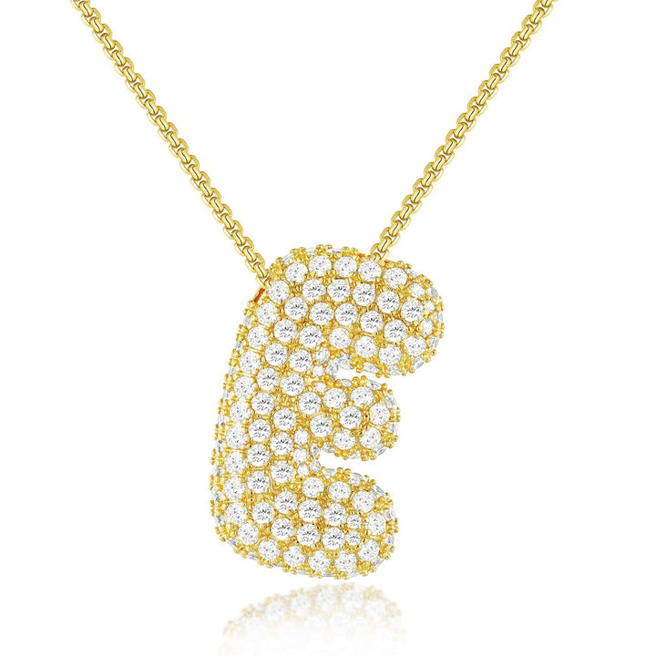 Bubble Pop Puffy 3D Micro-Pavé Crystal Letter Necklace