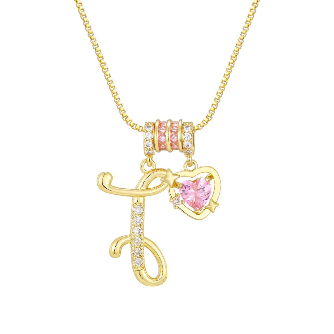 Romantic Custom · 18K Gold Plated Letter & Pink Heart DIY Necklace
