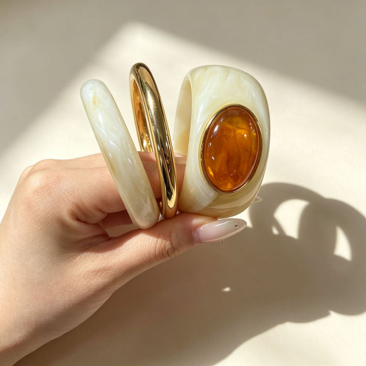 Vintage Gold Resin Gemstone 3-Piece Bangle Set